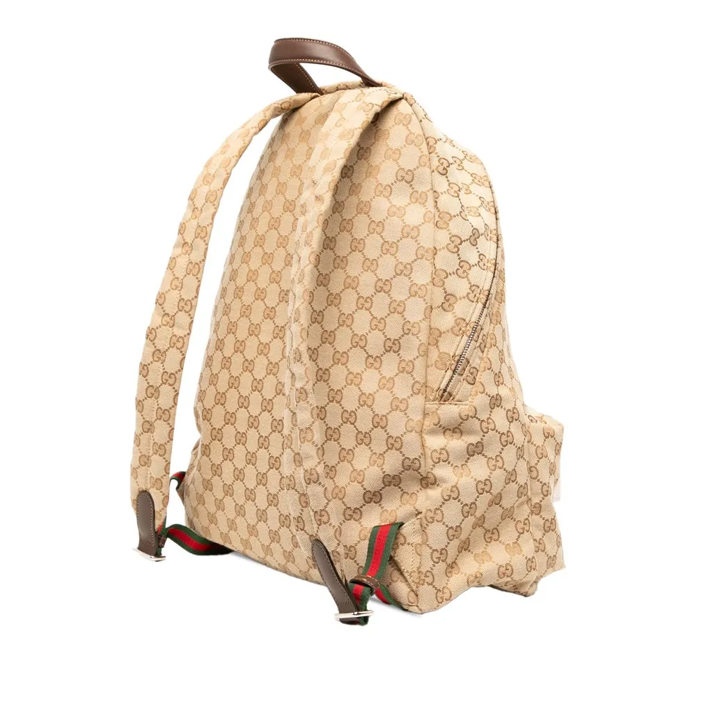 Gucci Large GG Canvas Web Tag Backpack Beige Canvas Very good - Back View