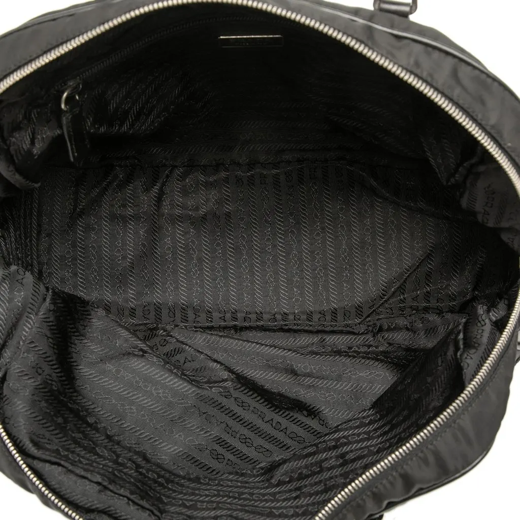 Prada Soft Calf Trimmed Tessuto Bauletto Bag Black Very good - Model View