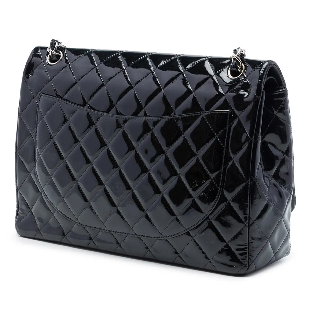 Chanel Maxi Classic Patent Double Flap Black Leather Very good - Back View
