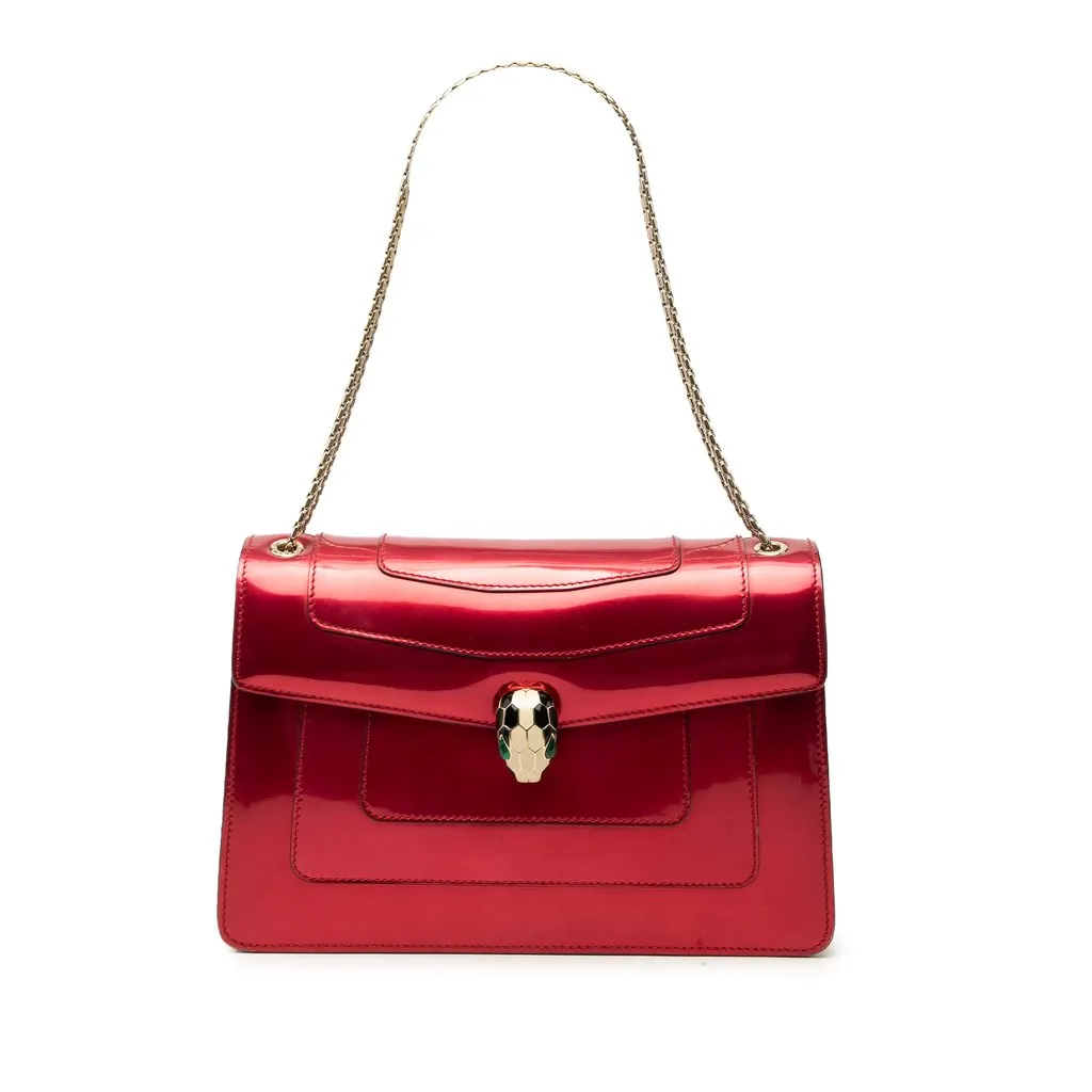 Bulgari Medium Patent Serpenti Forever Shoulder Bag Red Leather Very good - Front View