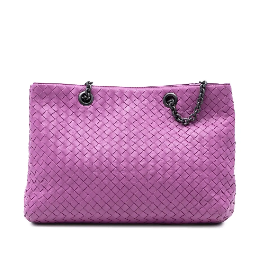 Bottega Veneta Medium Nappa Intrecciato Double Chain Tote Purple Leather Very good - Front View