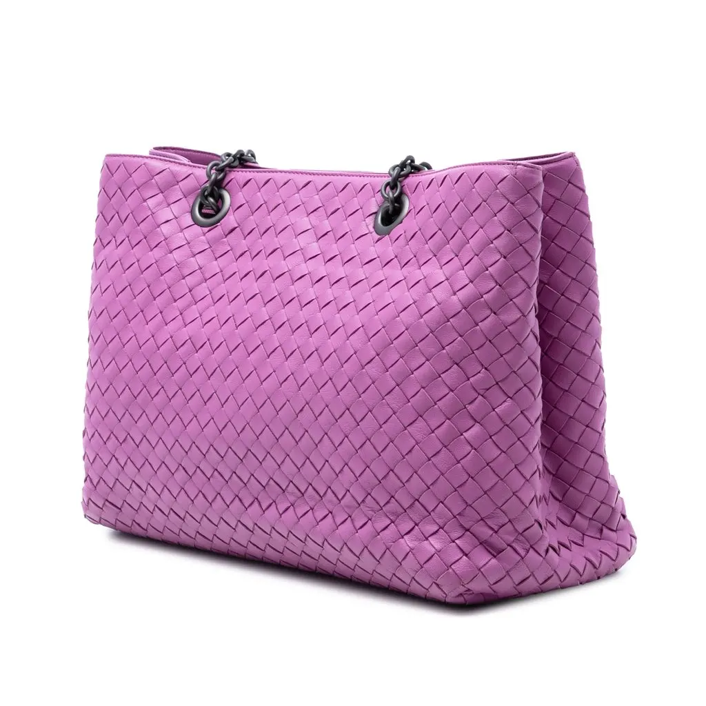 Bottega Veneta Medium Nappa Intrecciato Double Chain Tote Purple Leather Very good - Back View