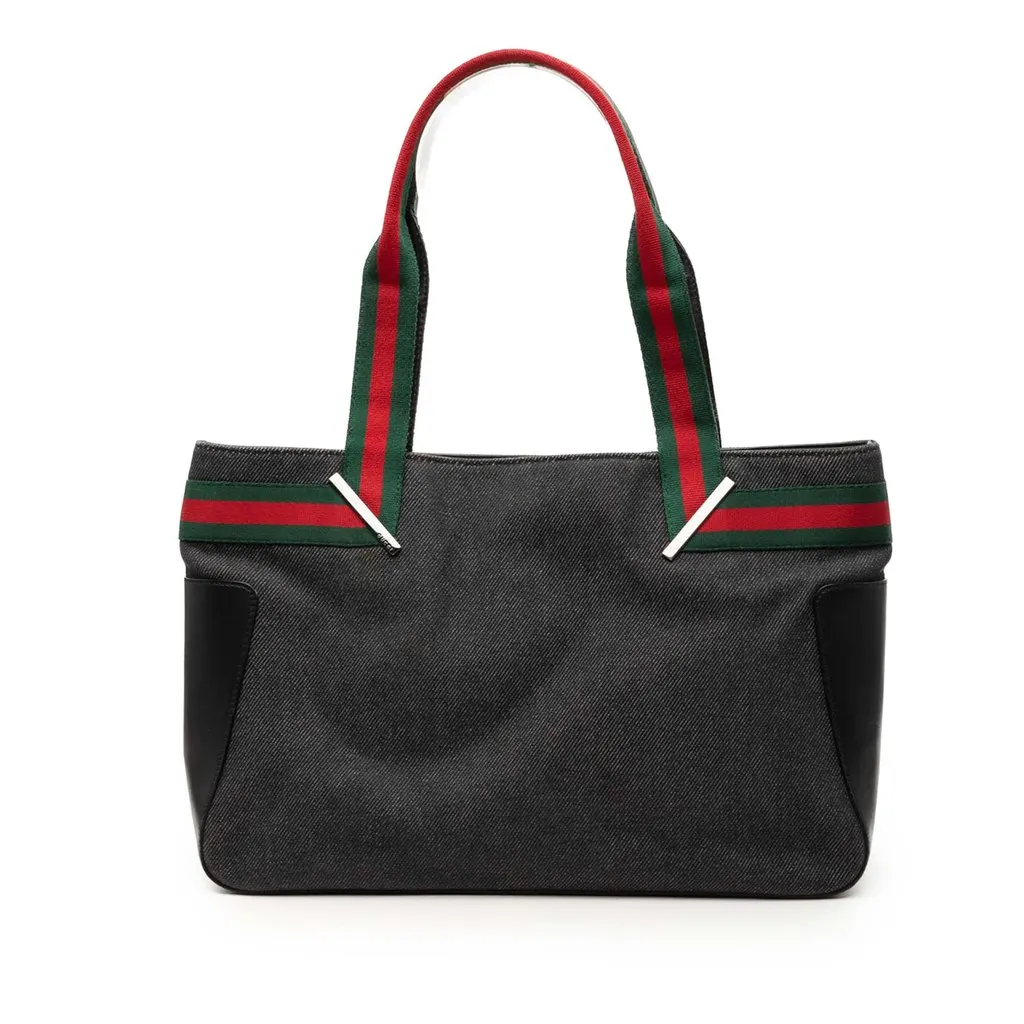 Gucci Denim Web Tote Black Denim Very good - Front View