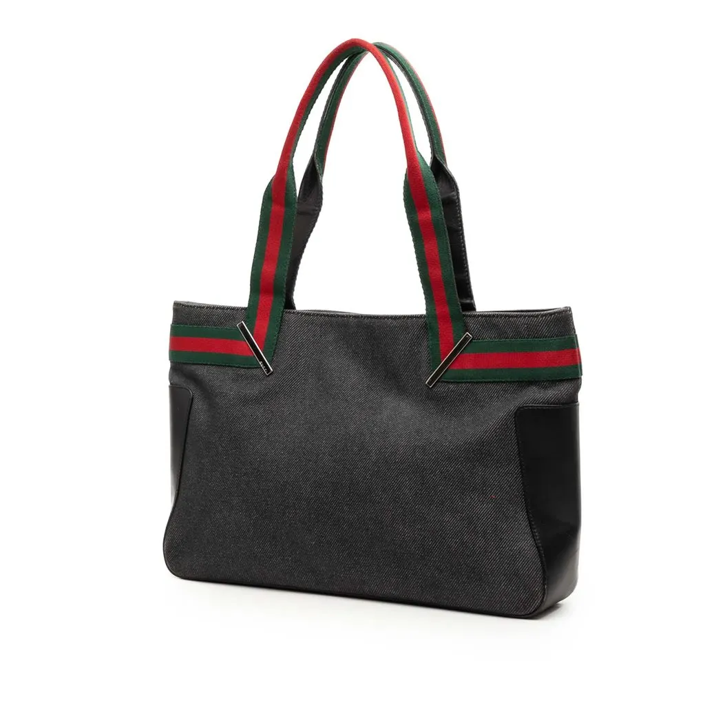 Gucci Denim Web Tote Black Denim Very good - Back View