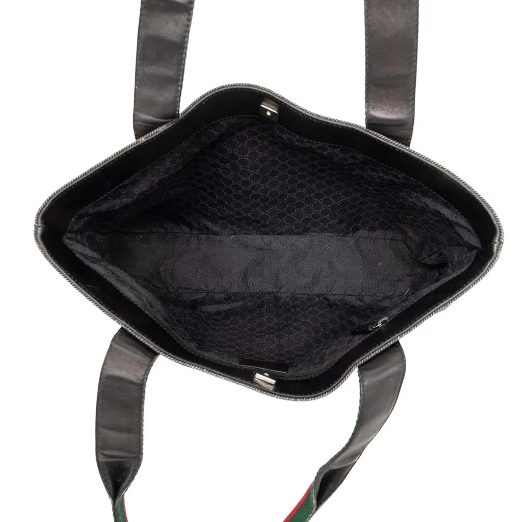 Gucci Denim Web Tote Black Denim Very good - Model View