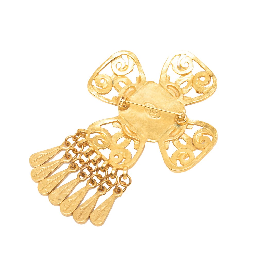 Chanel CC Gold Plated Gripoix Flower Pin Brooch Gold Metal