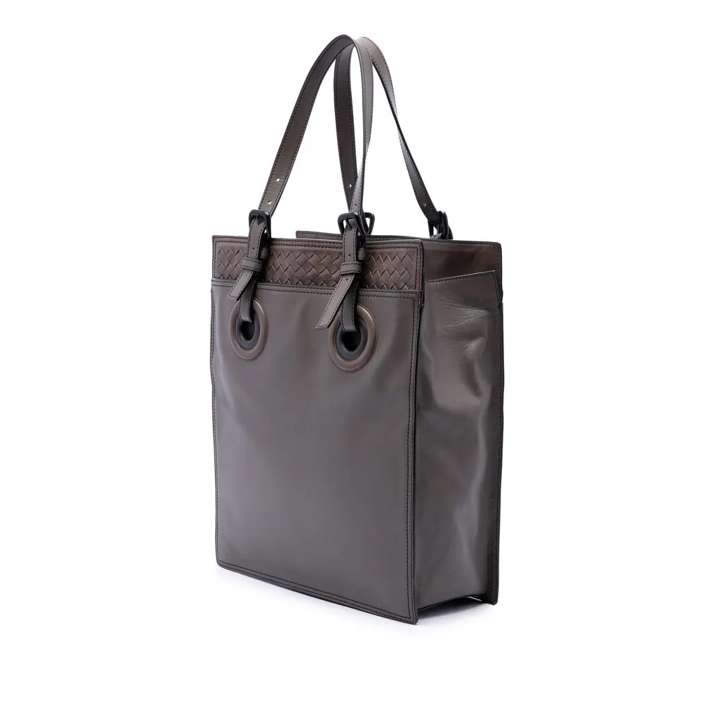 Bottega Veneta Intrecciato Trimmed Leather Oculus Tote Brown Leather Good - Back View