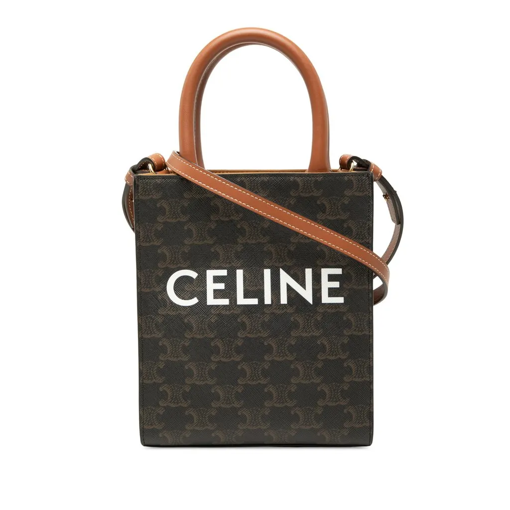 Celine Mini Triomphe Coated Canvas Vertical Cabas Satchel Brown Very good - Front View
