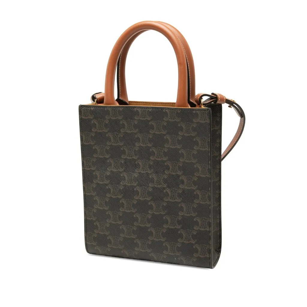 Celine Mini Triomphe Coated Canvas Vertical Cabas Satchel Brown Very good - Back View