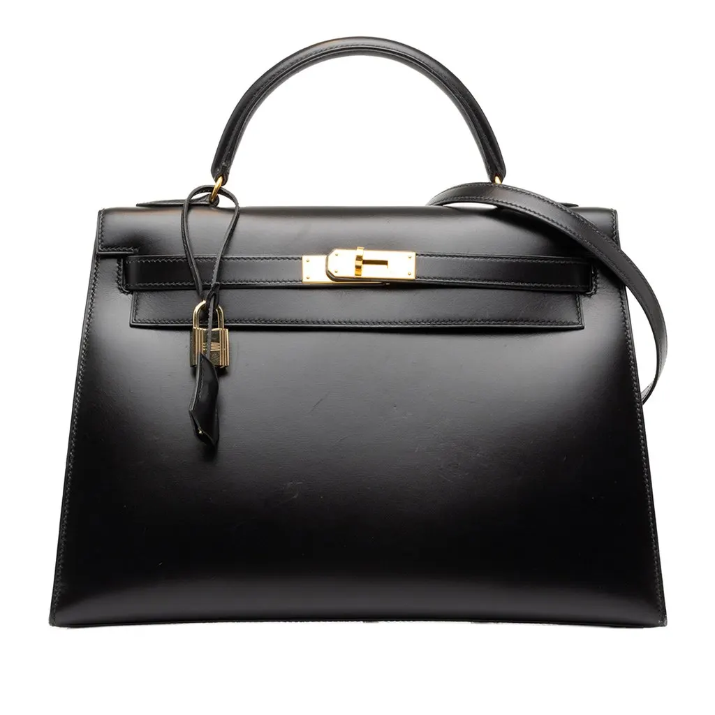 Hermès Box Calf Kelly Sellier 32 Black Leather Good - Front View