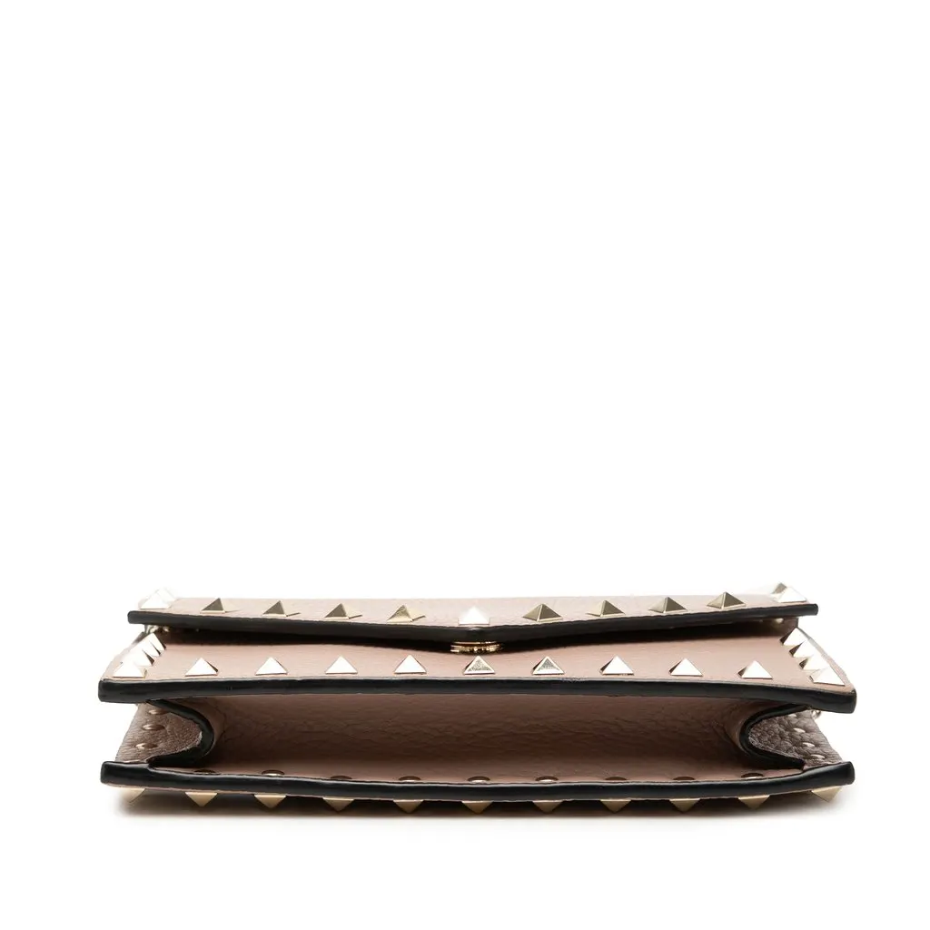 Valentino Pebbled Calfskin Rockstud Envelope Wallet on Chain Brown Leather Very good - Inside View