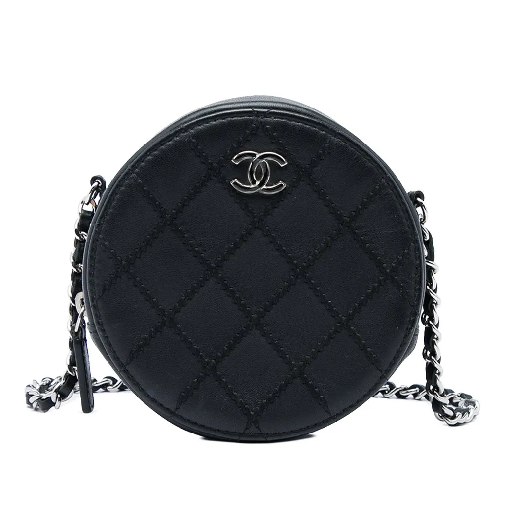 Chanel Quilted Lambskin Ultimate Stitch Round Clutch with Chain Black Leather Very good - Front View