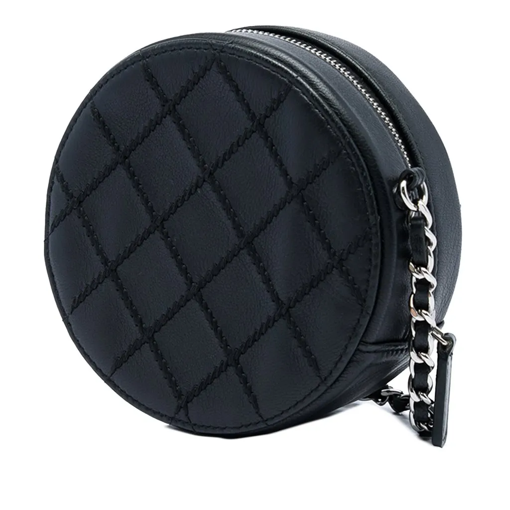Chanel Quilted Lambskin Ultimate Stitch Round Clutch with Chain Black Leather Very good - Back View