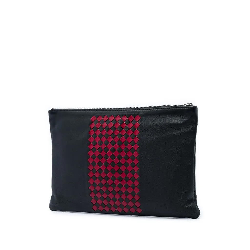 Bottega Veneta Intrecciato Trimmed Bicolor Nappa Clutch Black Leather Very good - Back View