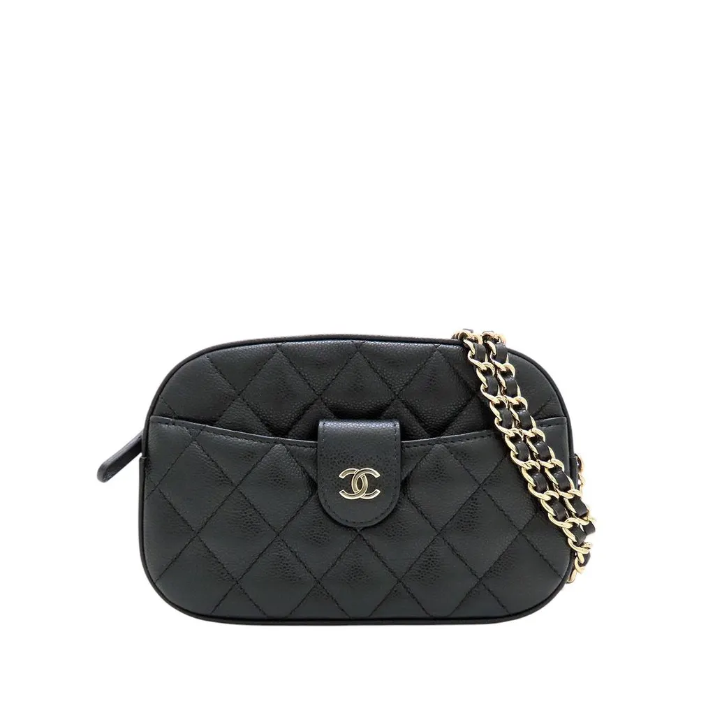 Chanel CC Quilted Caviar Camera Bag Black Leather Very good - Front View
