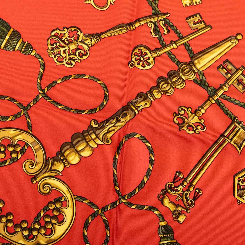 Hermès Les Cles Silk Scarf 90 Orange Very good - Inside View