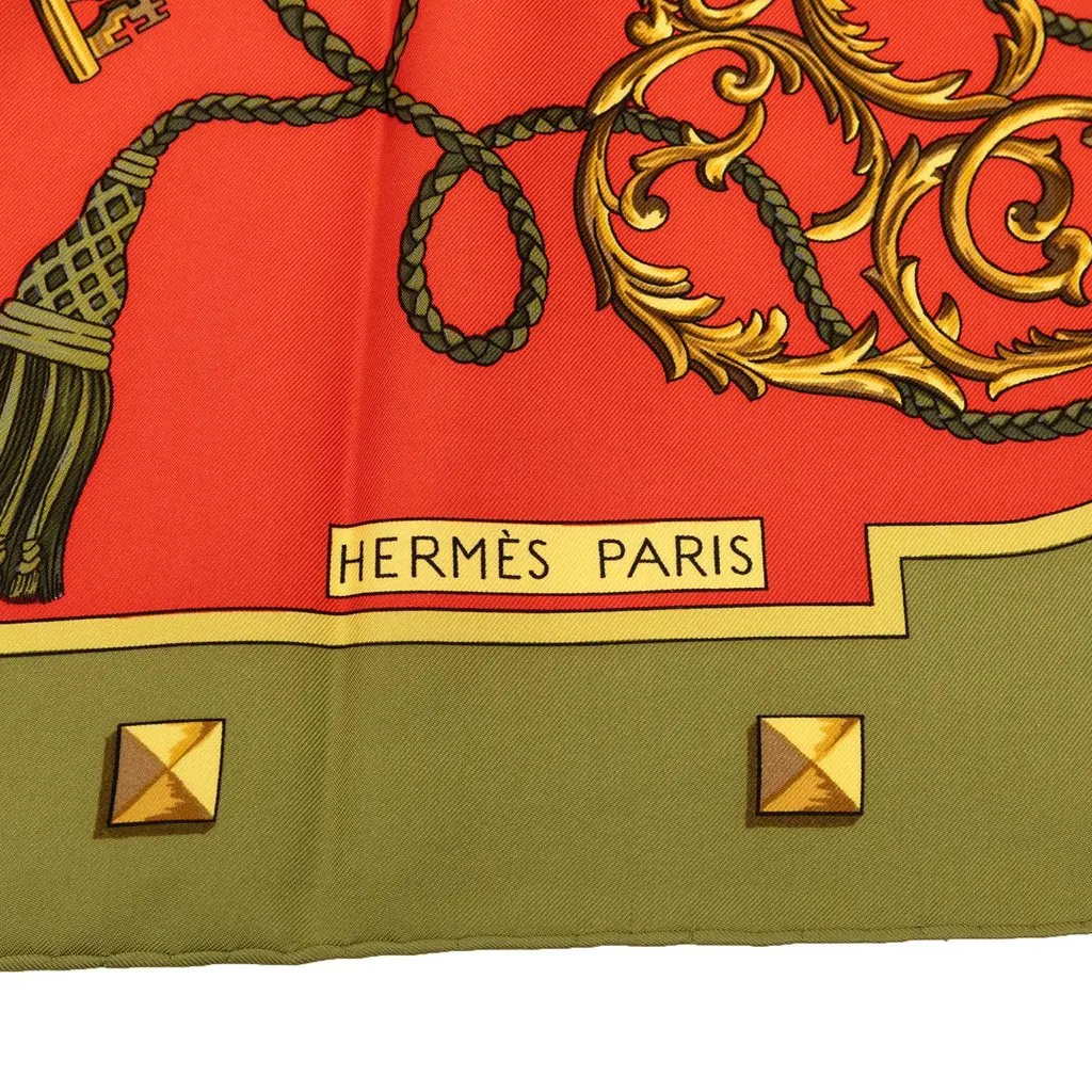 Hermès Les Cles Silk Scarf 90 Orange Very good - Model View