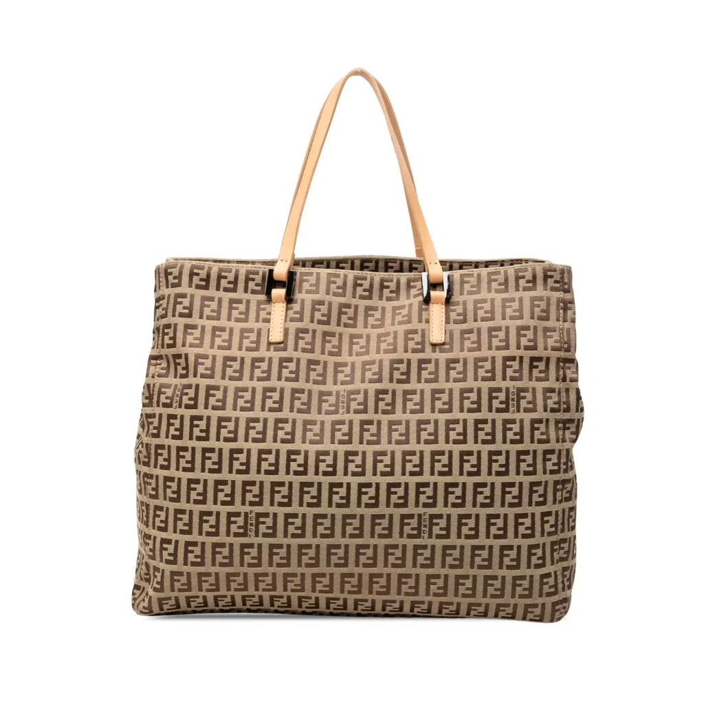 Fendi Zucchino Canvas Tote Beige Canvas Good - Front View