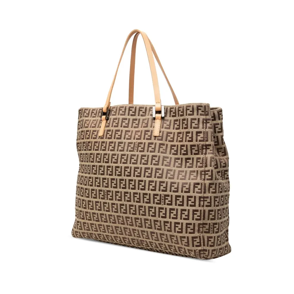 Fendi Zucchino Canvas Tote Beige Canvas Good - Back View