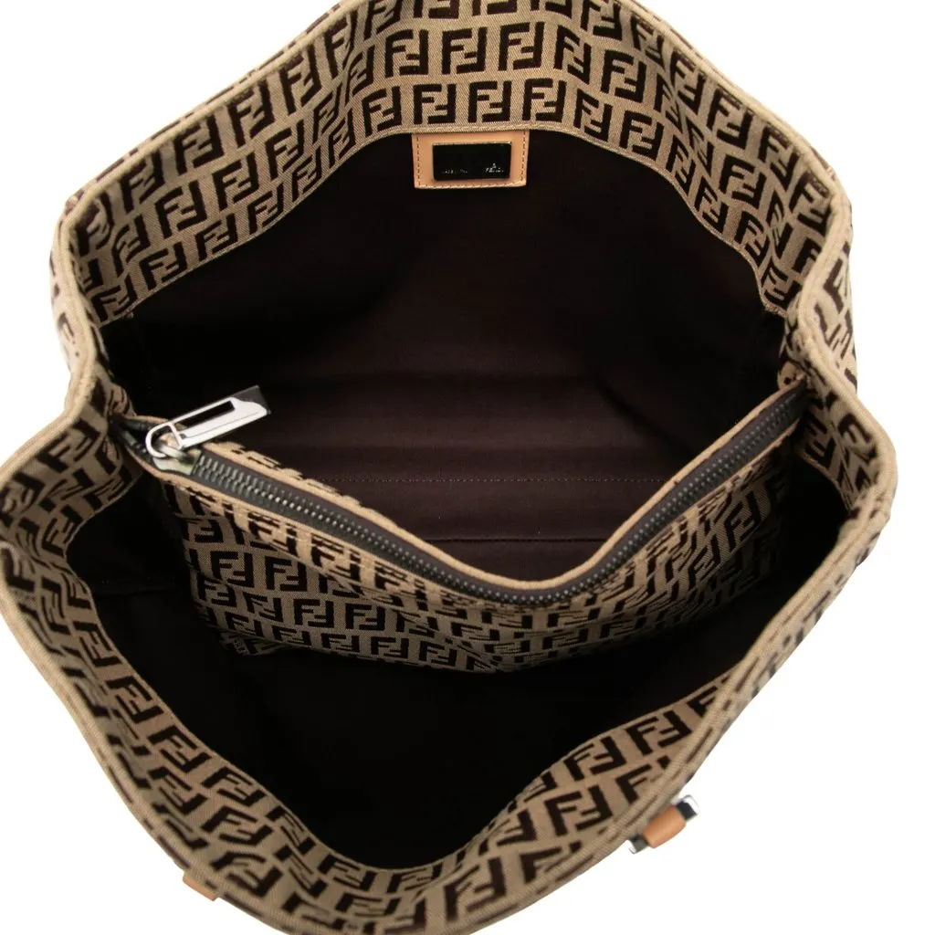 Fendi Zucchino Canvas Tote Beige Canvas Good - Model View