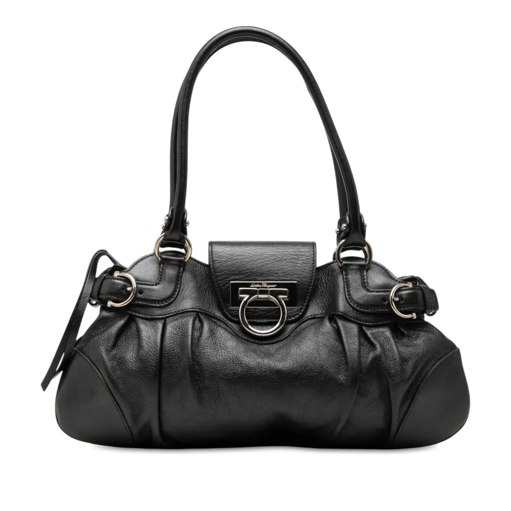 Salvatore Ferragamo Leather Gancini Marisa Shoulder Bag Black Leather Very good - Front View