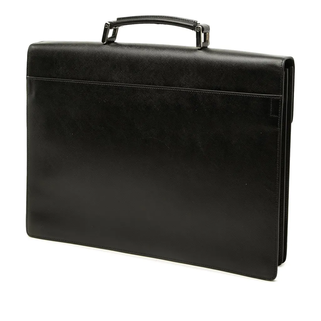 Prada Saffiano Briefcase Black Leather Good - Back View
