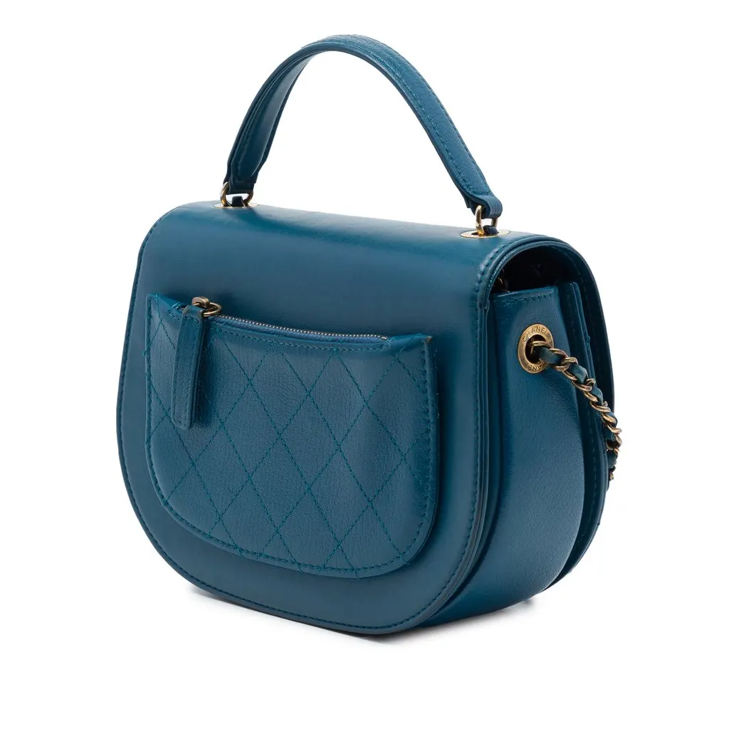 Chanel Small Shiny Calfskin and Quilted Goatskin Coco Curve Flap Blue Leather Very good - Back View