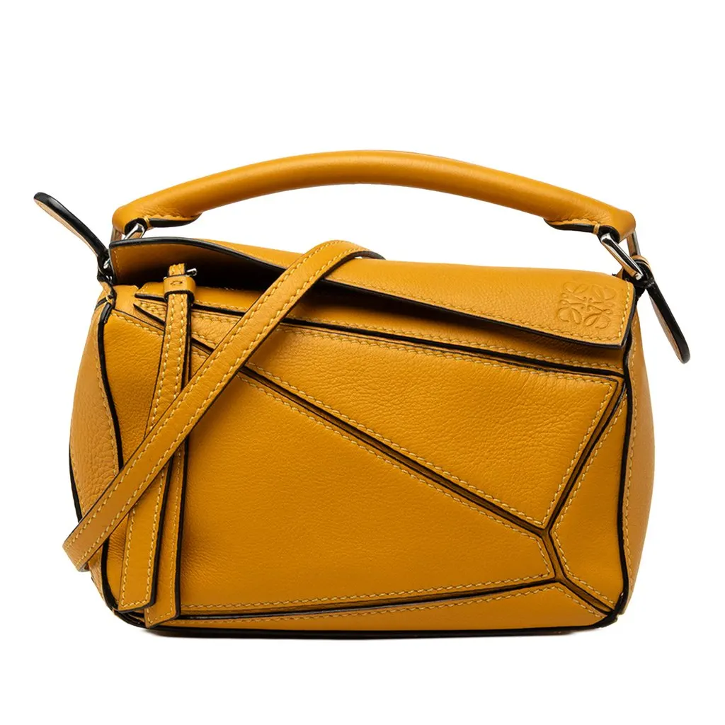 LOEWE Mini Calfskin Puzzle Satchel Yellow Leather Good - Front View
