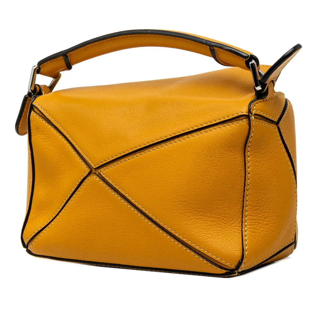 LOEWE Mini Calfskin Puzzle Satchel Yellow Leather Good - Back View