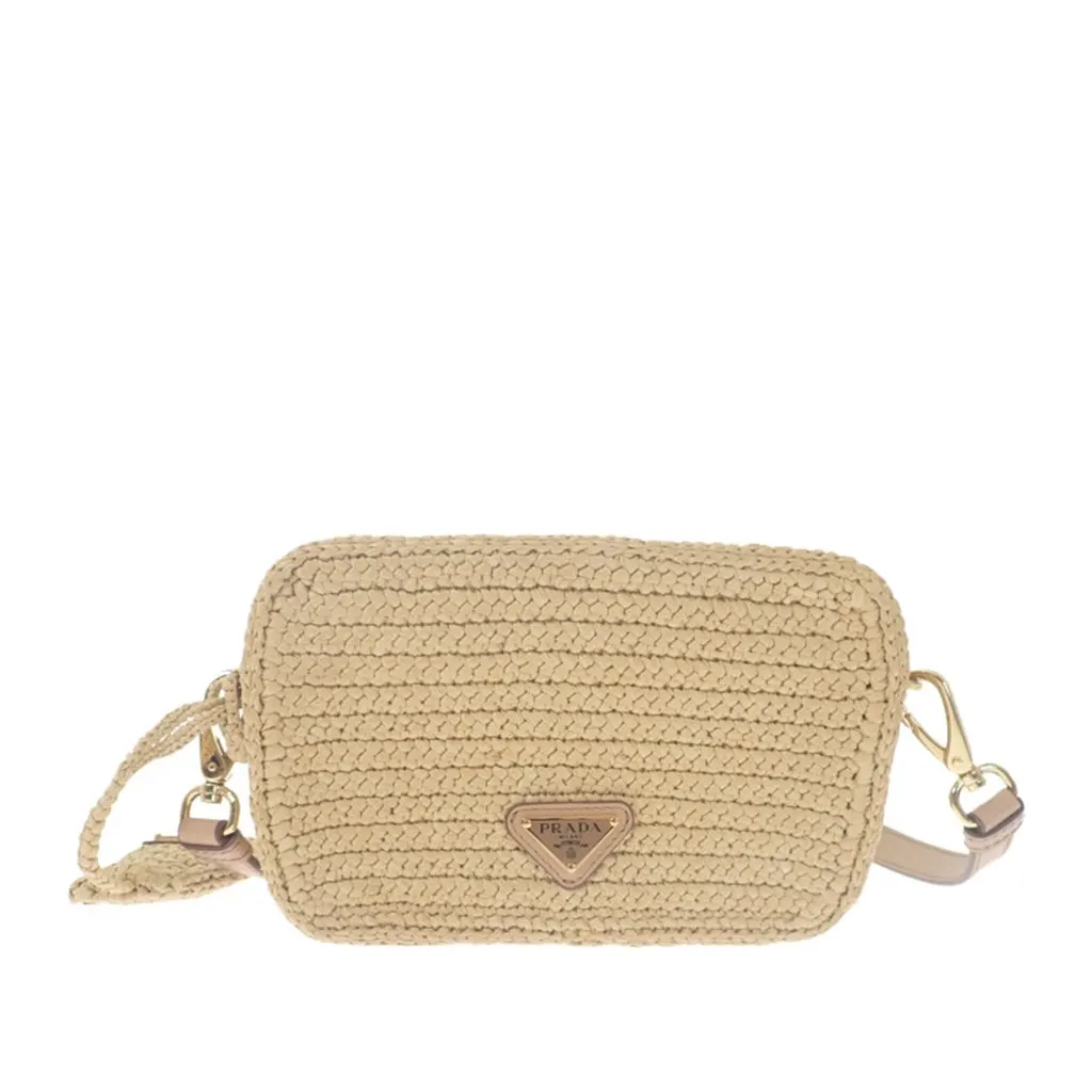 Prada Yarn Effect Raffia Crochet Brique Crossbody Beige Rattan Very good - Back View