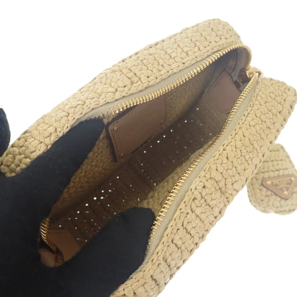 Prada Yarn Effect Raffia Crochet Brique Crossbody Beige Rattan Very good - Model View