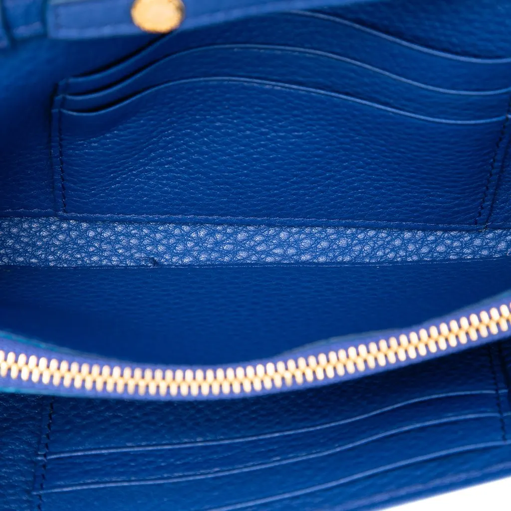 Prada Vitello Daino Wallet on Strap Blue Leather Very good - Model View