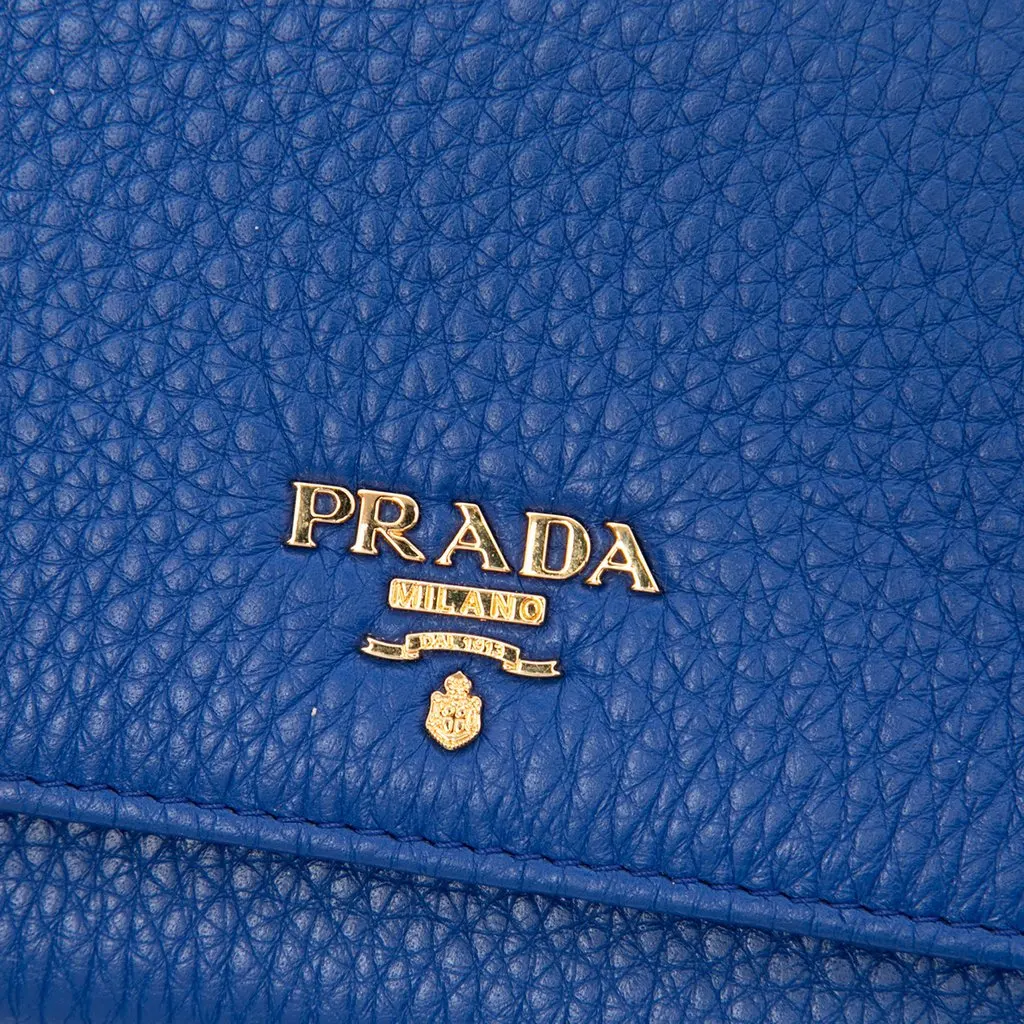 Prada Vitello Daino Wallet on Strap Blue Leather Very good - Box View