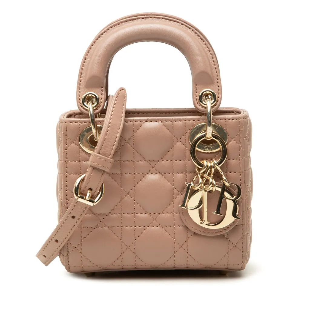 Dior Mini Lambskin Cannage Lady Dior Brown Leather Very good - Front View