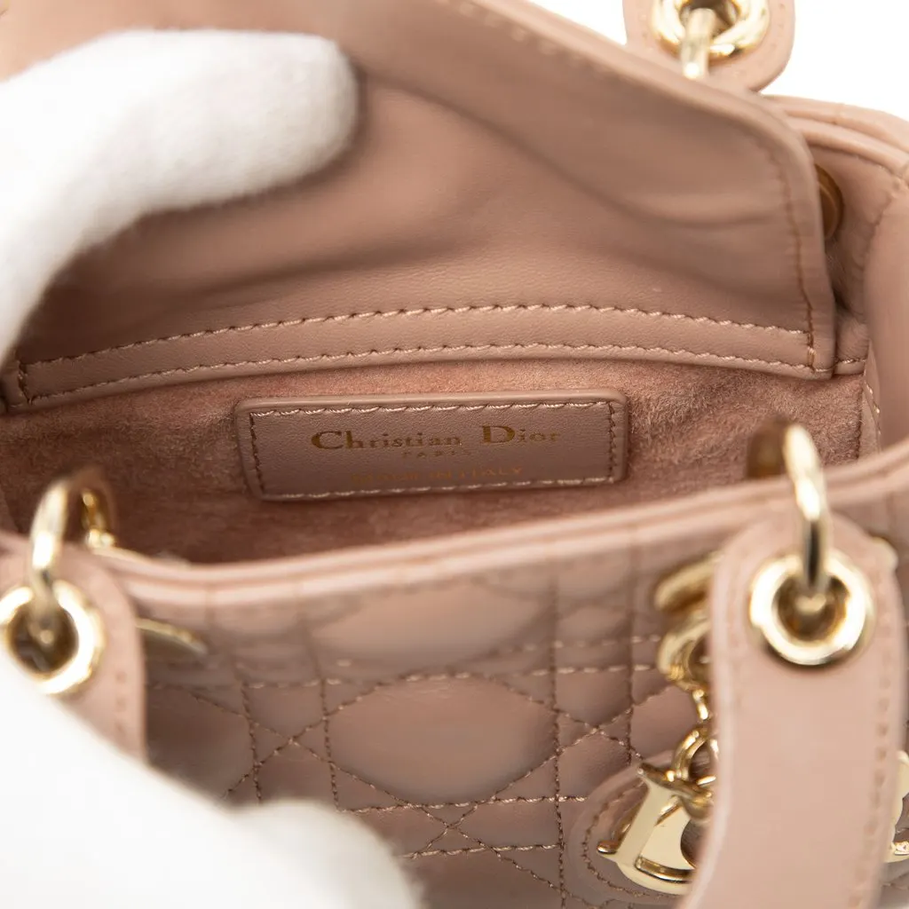 Dior Mini Lambskin Cannage Lady Dior Brown Leather Very good - Box View