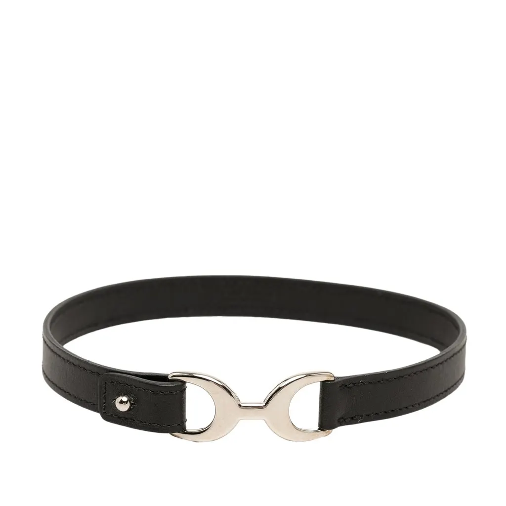 Hermès Swift Palladium Plated Pavane Double Tour Bracelet Black Leather Very good - Front View