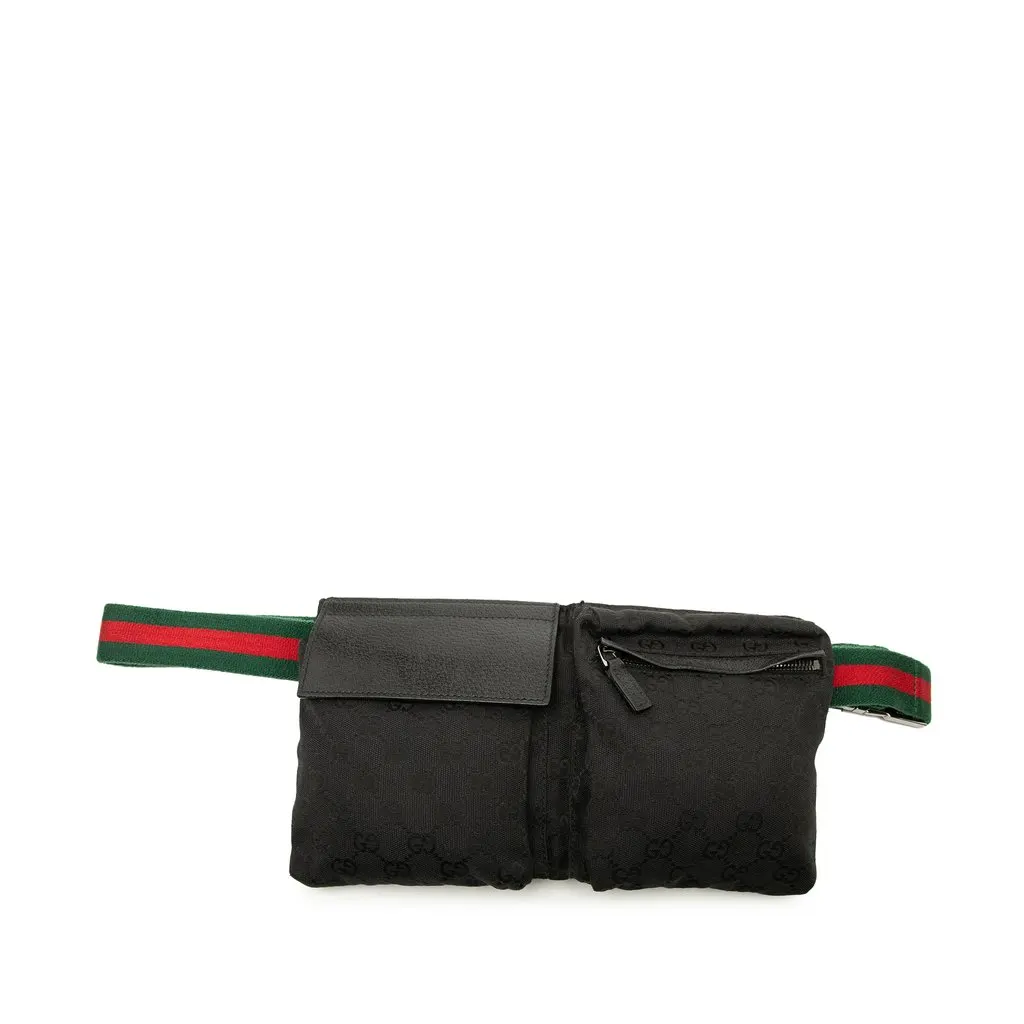Gucci GG قماش ويب مزدوجة Pocket حزام حقيبة