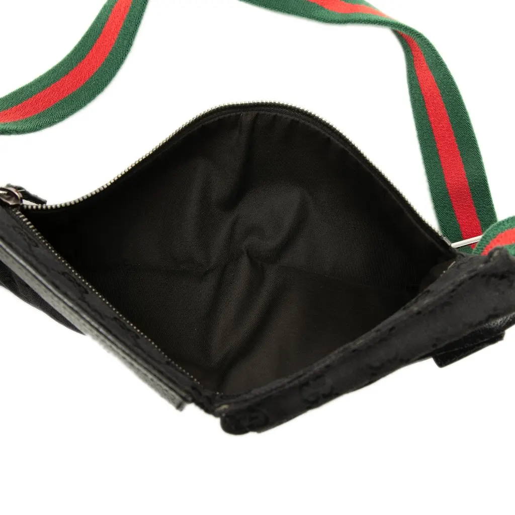 Gucci GG Canvas Web Double Pocket Belt Bag Black Canvas Good - Model View