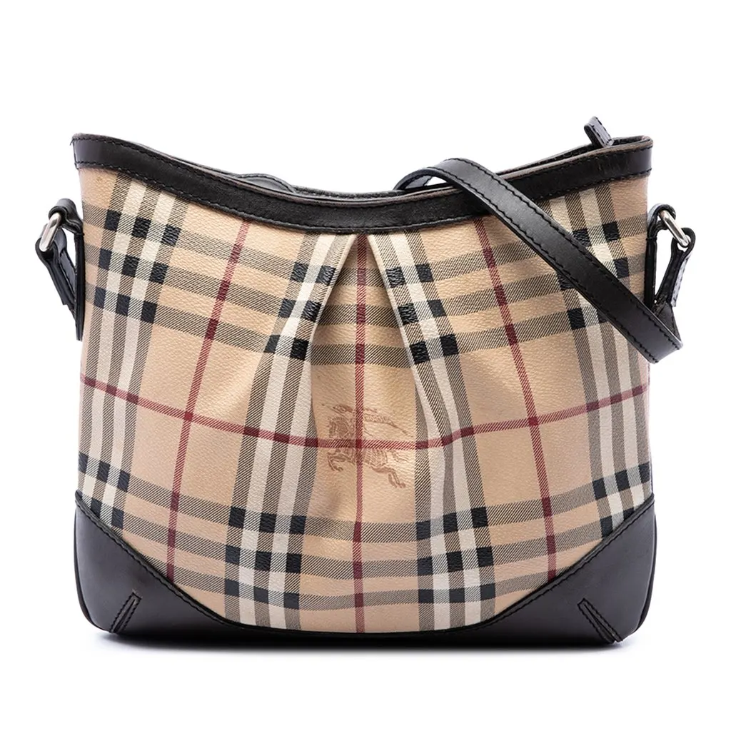 Burberry Medium Haymarket Check Coated Canvas Hartham Crossbody Beige Good - Front View