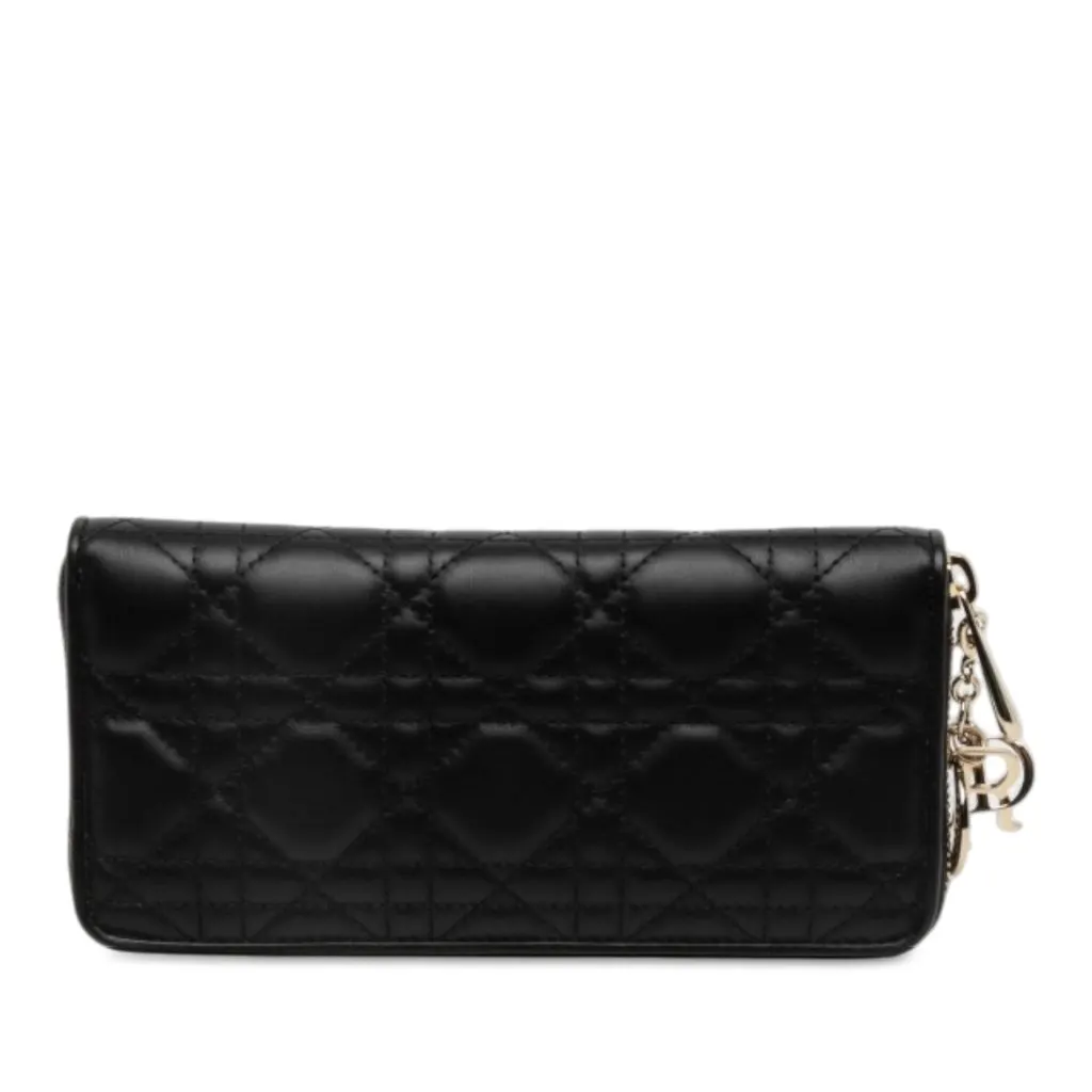 Dior Lambskin Cannage Lady Dior Voyageur Wallet Black Leather Never worn - Front View