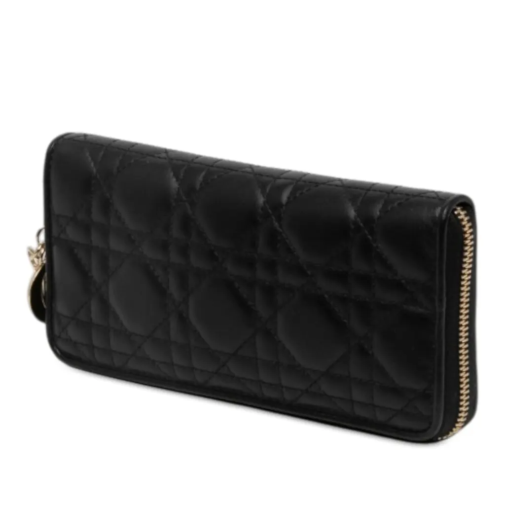 Dior Lambskin Cannage Lady Dior Voyageur Wallet Black Leather Never worn - Back View