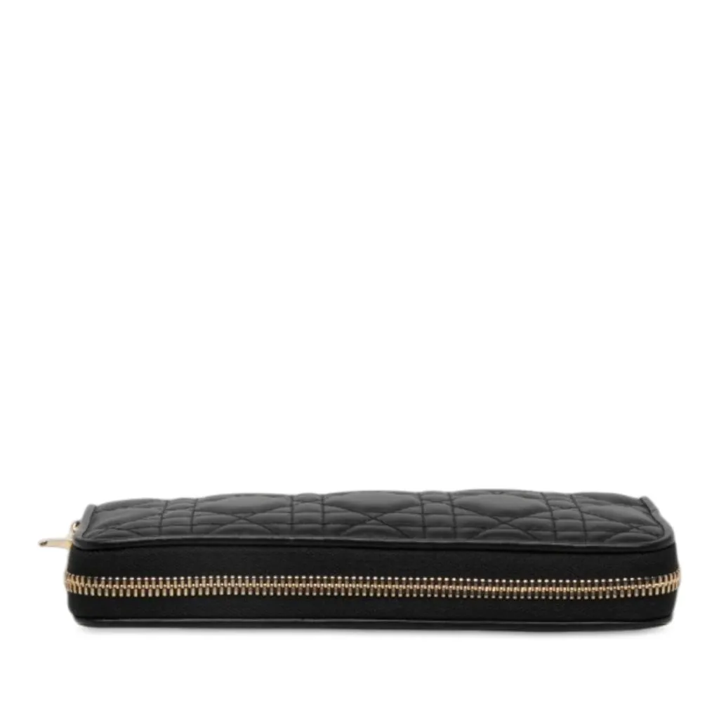 Dior Lambskin Cannage Lady Dior Voyageur Wallet Black Leather Never worn - Inside View