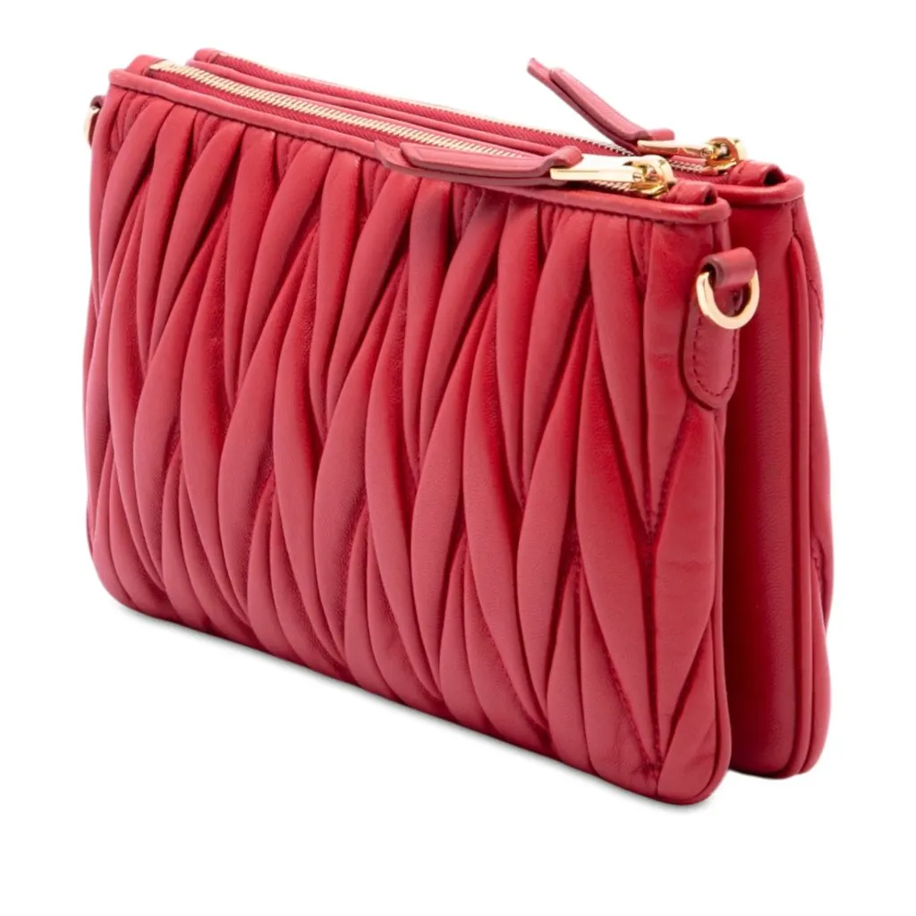 Miu Miu Matelasse Nappa Double Zip Crossbody Red Leather Very good - Back View