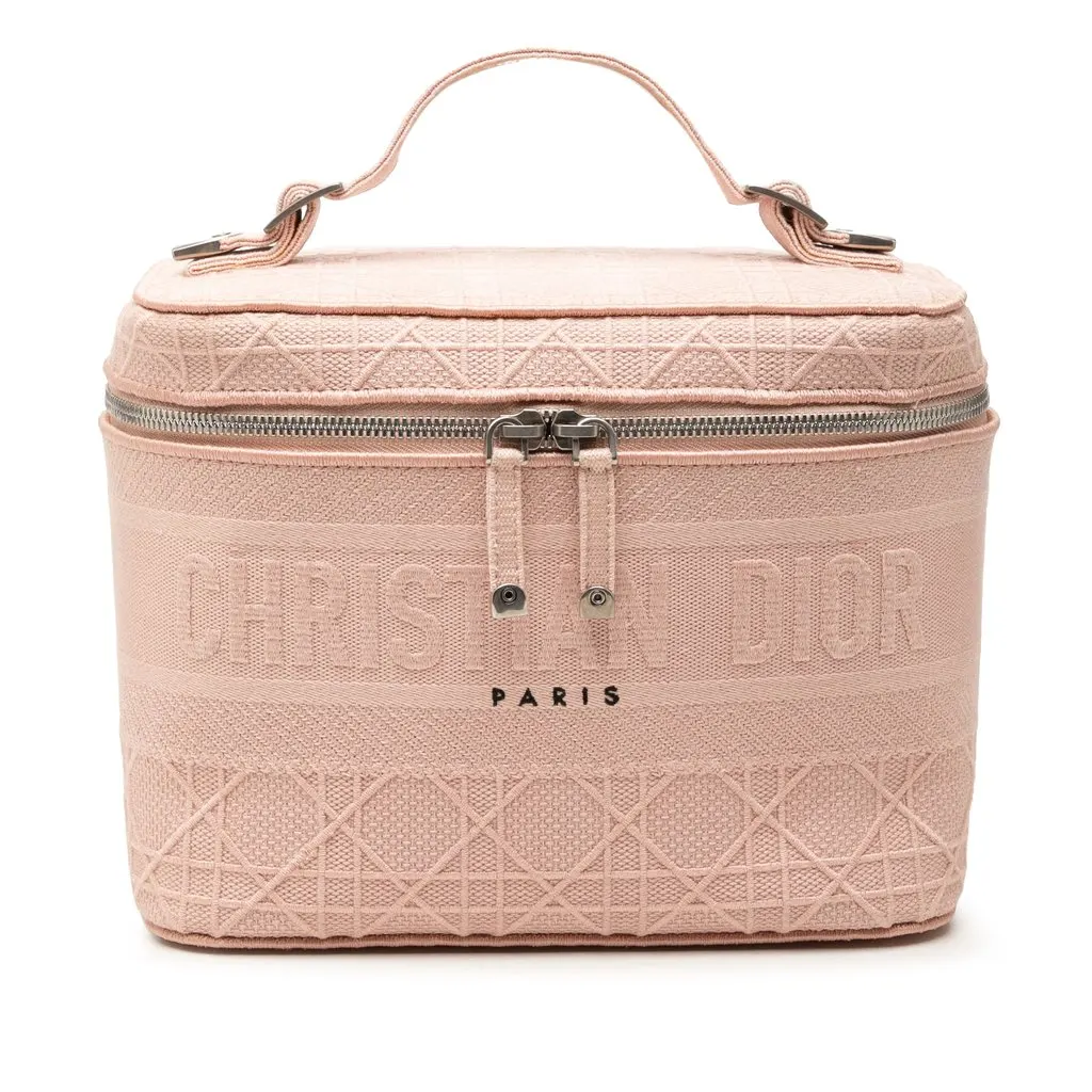 Dior Diortravel Canvas Cannage D Lite Vanity Case Pink Very good - Front View