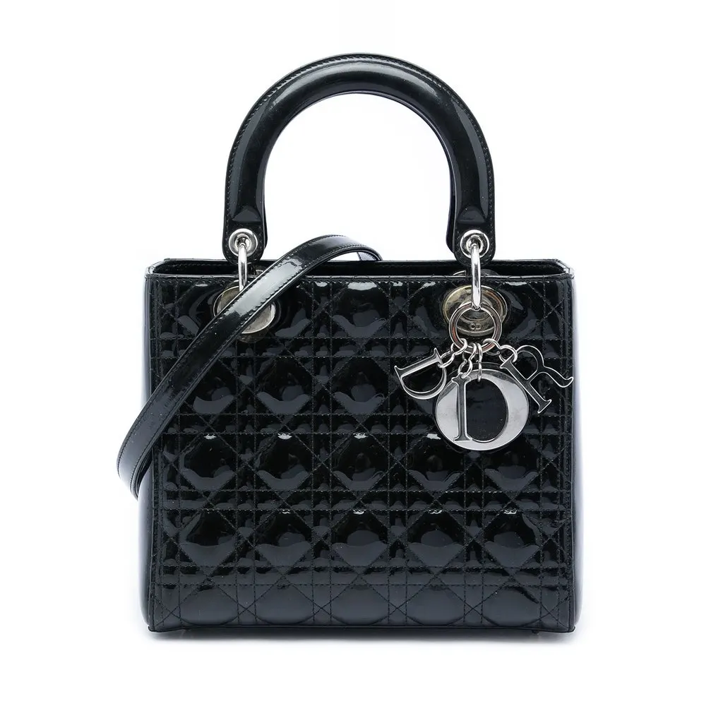 Dior Medium Patent Cannage Lady Dior Black Leather Very good - Front View