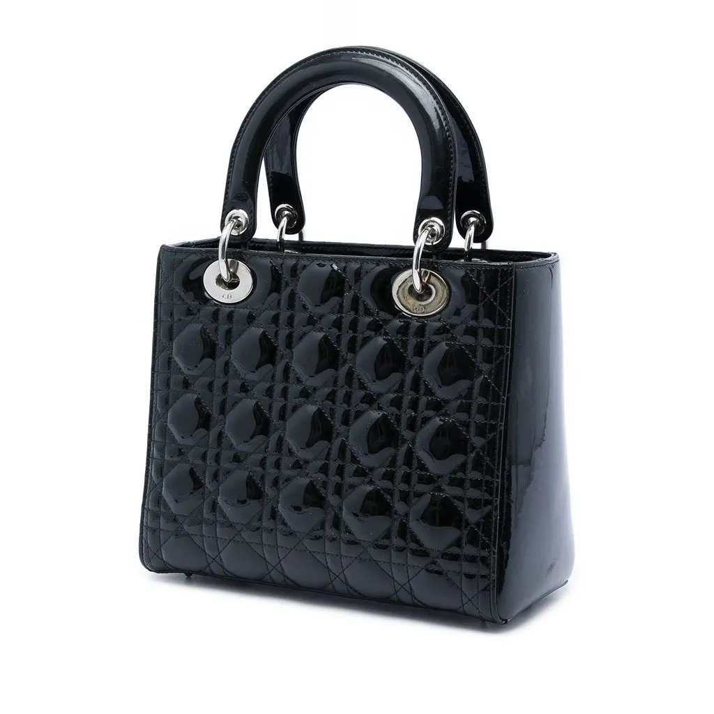 Dior Medium Patent Cannage Lady Dior Black Leather Very good - Back View
