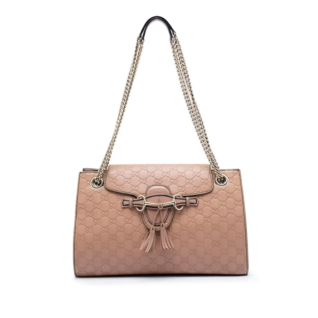 Gucci Large Guccissima Emily Shoulder Bag Brown Leather Very good - Front View