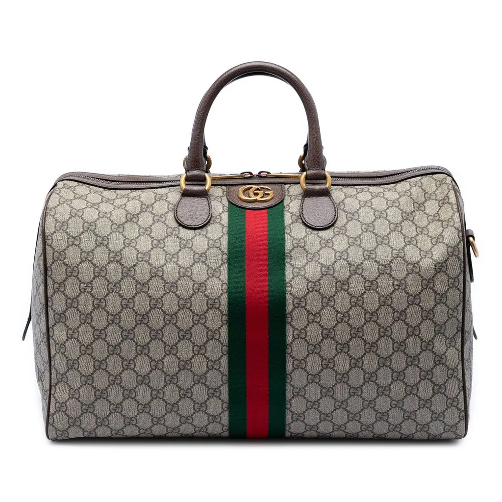 Gucci Medium GG Supreme Web Ophidia Carry On Duffle Bag Beige Very good - Front View
