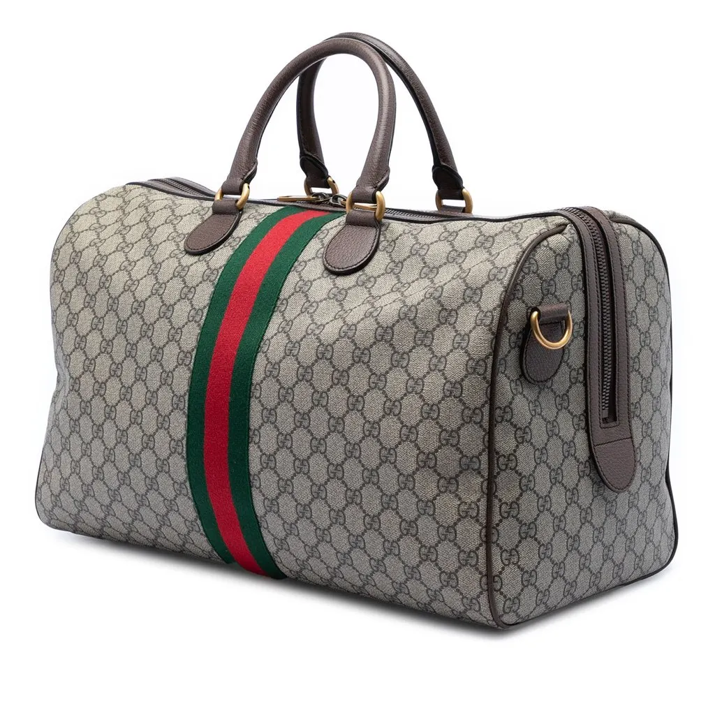 Gucci Medium GG Supreme Web Ophidia Carry On Duffle Bag Beige Very good - Back View