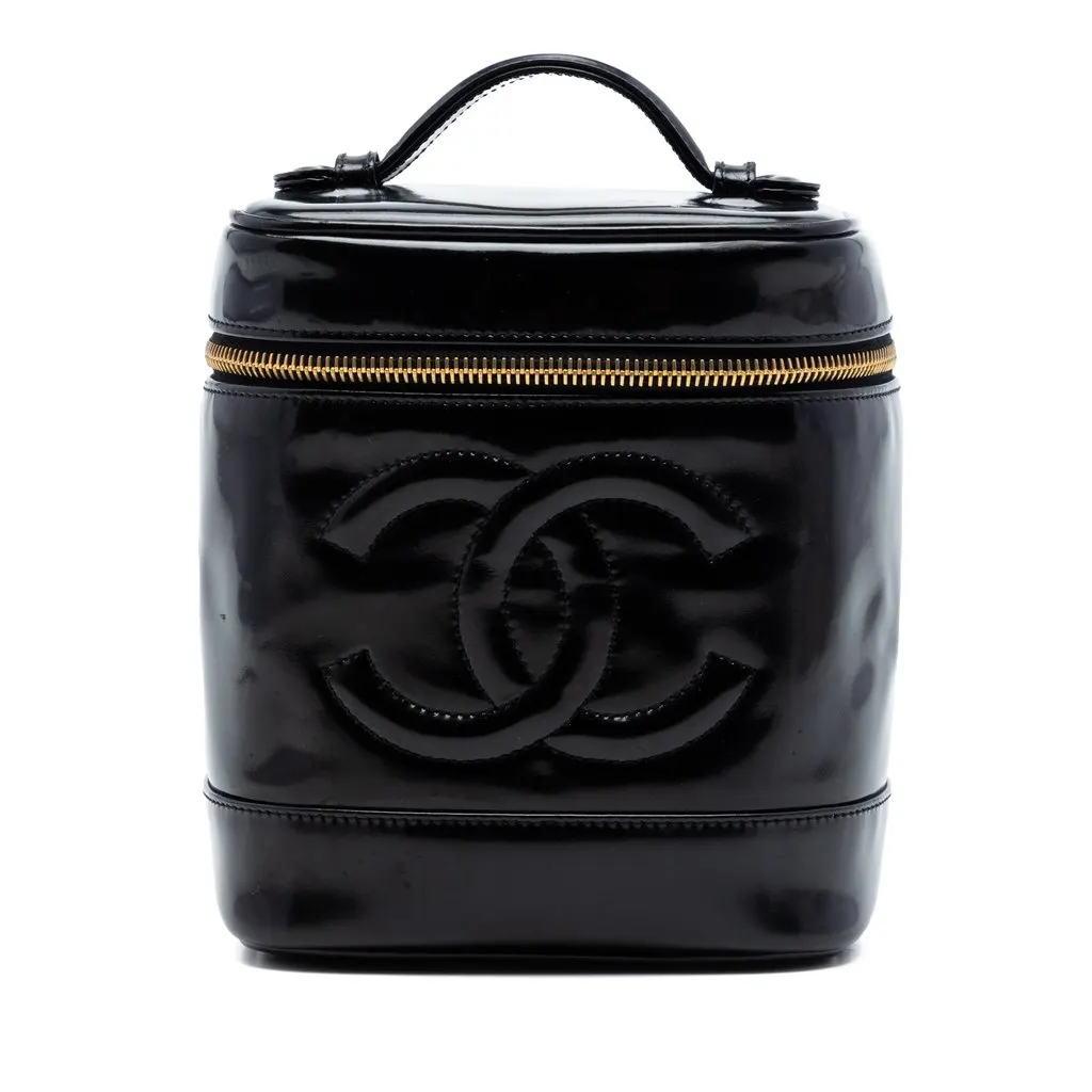 Chanel CC Patent Vanity Bag Black Leather Very good - Front View